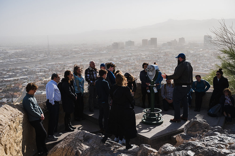 Rabbi Preston Neimeiser addresses the border delegation of rabbis led by HIAS and T’ruah at the scenic overlook over El Paso, Texas and Ciudad Juárez, Mexico on December 12, 2022. Photo Credit: Justin Hamel for HIAS